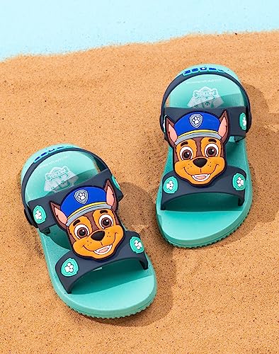 Paw Patrol Boys Sandals | Blue Sliders with Supportive Strap For Kids | Chase The Police Dog Summer Beach Shoes | Fun Rubber Slip-on Pool Footwear Merchandise Gift for Children and Toddlers