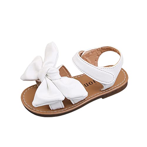 Baby Girls Sandals Toddler Girls Sandals for Beach Park Casual Bowknot PU Leather Upper Rubber Sole Size 7 UK Child, White