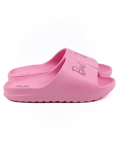 Barbie Girls Sliders | Pink Moulded Ridge Bottom Sandals For Kids & Teens | Fashion Doll Classic Logo Beachwear & Summer Pool Shoes | Slip-on Footwear Movie Merchandise Gift for Children
