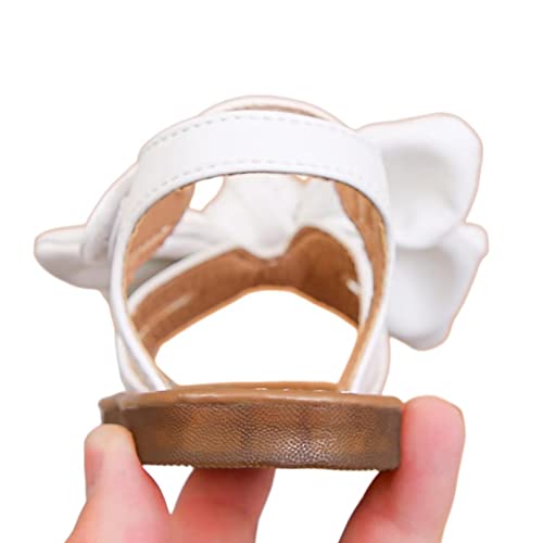 Baby Girls Sandals Toddler Girls Sandals for Beach Park Casual Bowknot PU Leather Upper Rubber Sole Size 7 UK Child, White