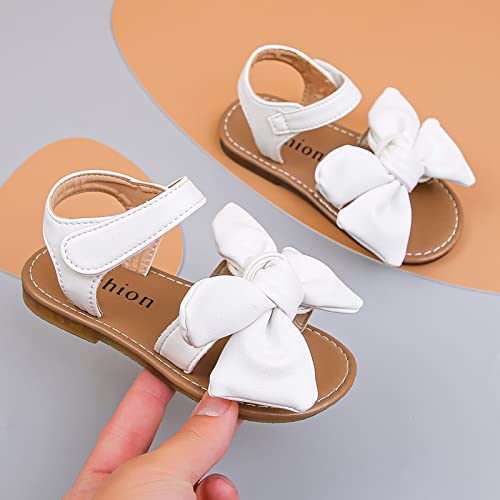 Baby Girls Sandals Toddler Girls Sandals for Beach Park Casual Bowknot PU Leather Upper Rubber Sole Size 7 UK Child, White