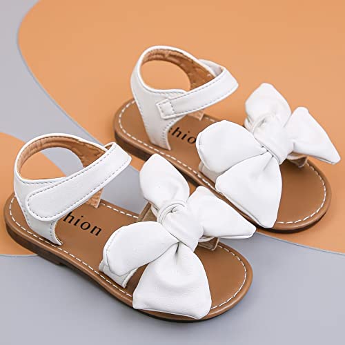 Baby Girls Sandals Toddler Girls Sandals for Beach Park Casual Bowknot PU Leather Upper Rubber Sole Size 7 UK Child, White