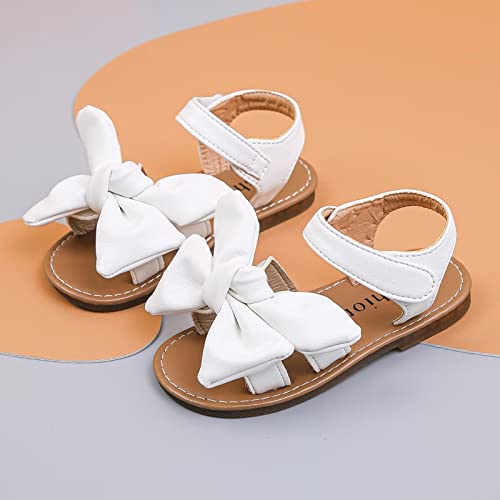 Baby Girls Sandals Toddler Girls Sandals for Beach Park Casual Bowknot PU Leather Upper Rubber Sole Size 7 UK Child, White