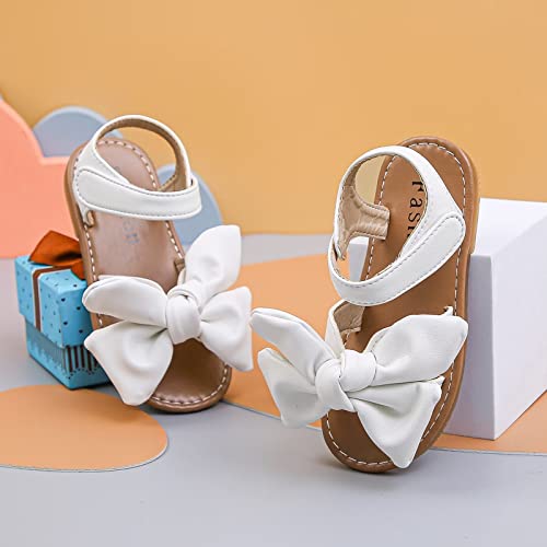 Baby Girls Sandals Toddler Girls Sandals for Beach Park Casual Bowknot PU Leather Upper Rubber Sole Size 7 UK Child, White