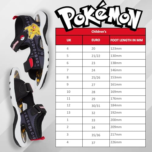 Pokemon Sports Sandals for Boys 13 UK Child Black
