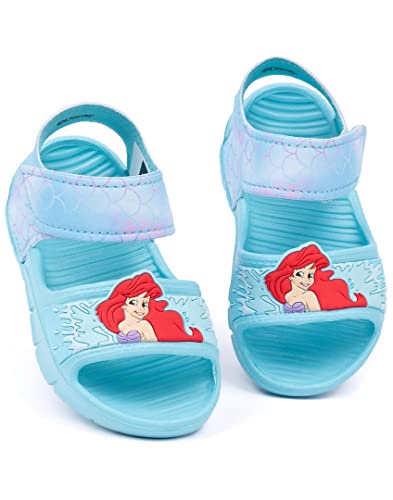 Disney The Little Mermaid Kids Sandals | Girls Ariel Sliders with Supportive Strap | Green Summer Pool & Play Shoes for Toddlers | Slip-on Beach Footwear | Fun Merchandise Gift for Children