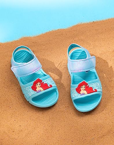 Disney The Little Mermaid Kids Sandals | Girls Ariel Sliders with Supportive Strap | Green Summer Pool & Play Shoes for Toddlers | Slip-on Beach Footwear | Fun Merchandise Gift for Children