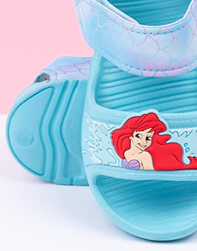 Disney The Little Mermaid Kids Sandals | Girls Ariel Sliders with Supportive Strap | Green Summer Pool & Play Shoes for Toddlers | Slip-on Beach Footwear | Fun Merchandise Gift for Children