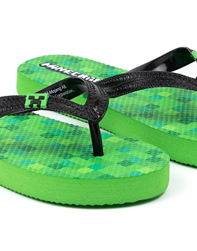 Minecraft Creeper Kids Sandals | Green Flip Flop Sliders For Boys & Girls | Block Pixel Game Villain Summer Shoes | Fun Slip-on Beach Footwear Merchandise Gift for Children and Teens