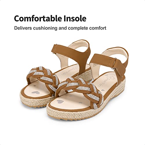 DREAM PAIRS Girls Sandals Wedge Sandals for Girls Espadrille Platform Open Toe Summer Shoes for Little Kid/Big Kid,SDSD2303K-E,Brown,12 UK Child/31 (EUR)