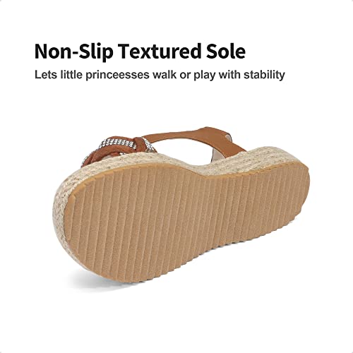 DREAM PAIRS Girls Sandals Wedge Sandals for Girls Espadrille Platform Open Toe Summer Shoes for Little Kid/Big Kid,SDSD2303K-E,Brown,12 UK Child/31 (EUR)