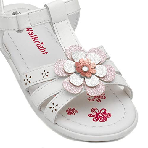 Walkright Girls White Floral Easy Fasten Sandal - Size 8 Child UK - White