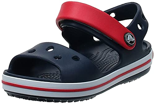 Crocs Crocband Sandals, Unisex-Kids Sandals, Lightweight and with Secure Fit, in Navy / Red Strap and Stripe Detail, Size 11/13 UK Child