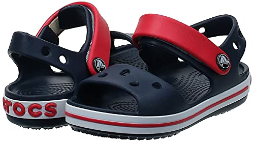 Crocs Crocband Sandals, Unisex-Kids Sandals, Lightweight and with Secure Fit, in Navy / Red Strap and Stripe Detail, Size 11/13 UK Child