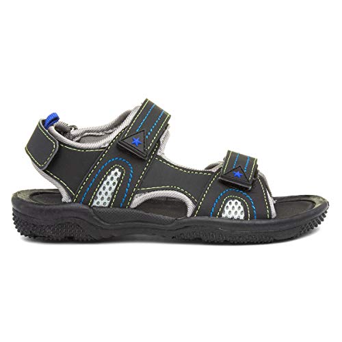 Red Fish Boys Black Easy Fasten Sandal - Size 2 UK - Black