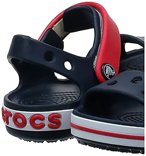 Crocs Crocband Sandals, Unisex-Kids Sandals, Lightweight and with Secure Fit, in Navy / Red Strap and Stripe Detail, Size 11/13 UK Child