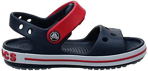 Crocs Crocband Sandals, Unisex-Kids Sandals, Lightweight and with Secure Fit, in Navy / Red Strap and Stripe Detail, Size 11/13 UK Child