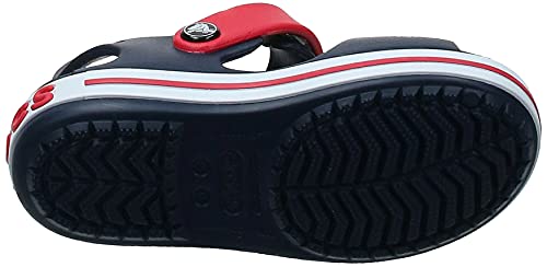Crocs Crocband Sandals, Unisex-Kids Sandals, Lightweight and with Secure Fit, in Navy / Red Strap and Stripe Detail, Size 11/13 UK Child