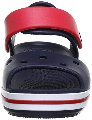 Crocs Crocband Sandals, Unisex-Kids Sandals, Lightweight and with Secure Fit, in Navy / Red Strap and Stripe Detail, Size 11/13 UK Child