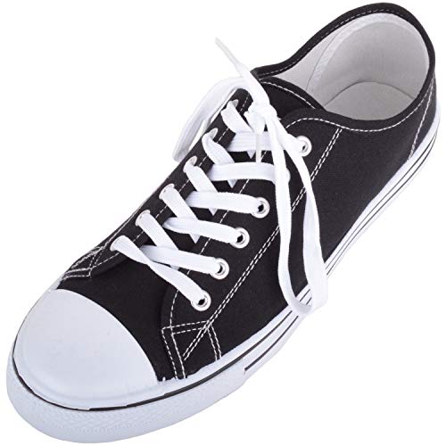 ABSOLUTE FOOTWEAR Childrens Kids Boys Girls Slip On Casual Canvas Lace Up Leisure Trainers Sneakers Pumps - Black/White - UK 6 / EU 39