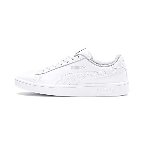PUMA Unisex Kids Smash V2 Leather Sneakers, Puma White Puma White, 3 UK