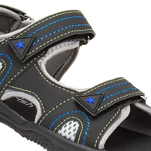 Red Fish Boys Black Easy Fasten Sandal - Size 2 UK - Black