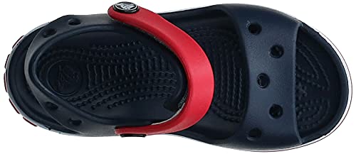 Crocs Crocband Sandals, Unisex-Kids Sandals, Lightweight and with Secure Fit, in Navy / Red Strap and Stripe Detail, Size 11/13 UK Child