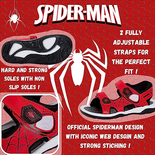 Marvel Spiderman Sports Sandals for Kids Open Toe Easy Fasten Sliders Summer Shoes Red/Black 13 UK Child