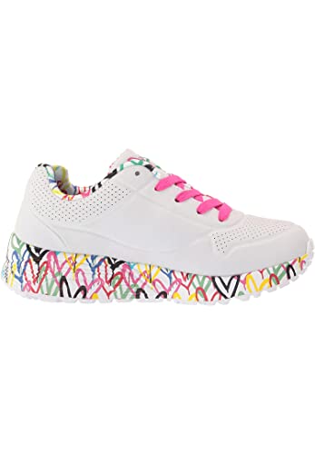 Skechers Girl's Uno Lite Lovely Luv Sneaker, White Synthetic/H. Pink Trim, 13 UK Child