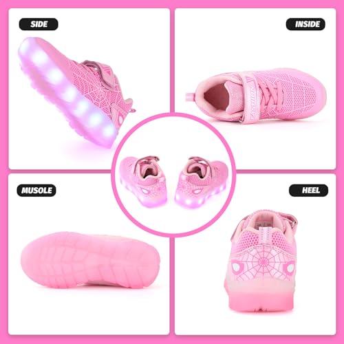 Toddler Led Walking Sneaker Spider Light up Shoes for Boys Girls Christmas Birthday Gifts for 3-9 Year Old Girls Boys (Pink, Toddler, 8.5, Numeric, UK Footwear Size System, Medium)