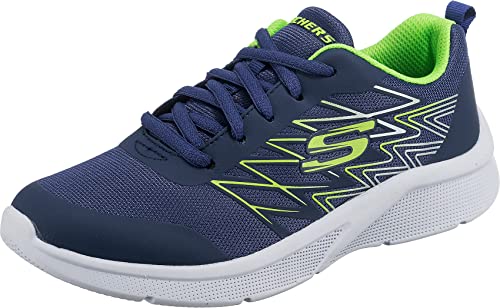 Skechers MICROSPEC Quick Sprint Sneaker, Navy Textile/Lime and Silver Trim, 11 UK Child