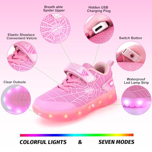 Toddler Led Walking Sneaker Spider Light up Shoes for Boys Girls Christmas Birthday Gifts for 3-9 Year Old Girls Boys (Pink, Toddler, 8.5, Numeric, UK Footwear Size System, Medium)