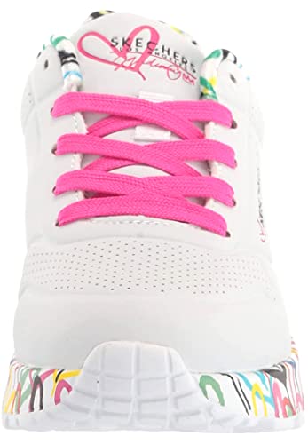 Skechers Girl's Uno Lite Lovely Luv Sneaker, White Synthetic/H. Pink Trim, 13 UK Child