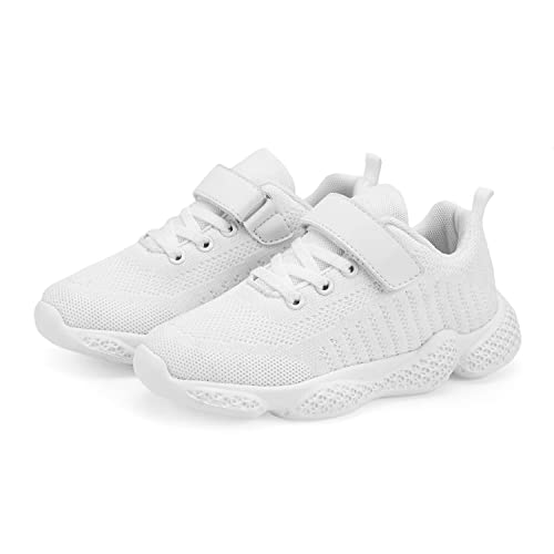 Piup Girls White Trainers Boys Lightweight Running Shoes Tennis Sneakers Outdoor Walking Shoes Kids Casual Sport Shoes Little Kid 11 UK Child