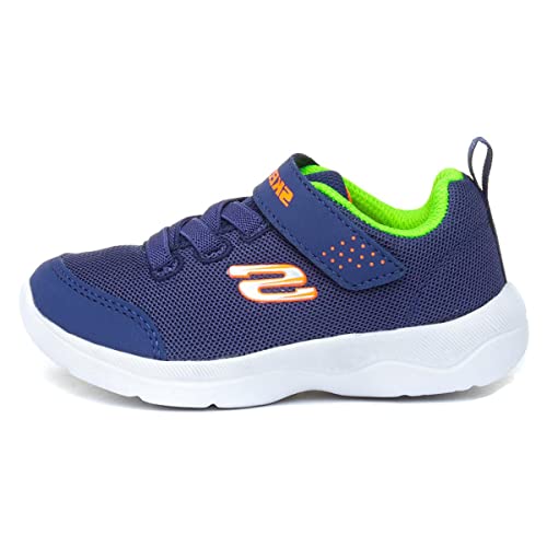 Skechers Skech-Stepz 2.0 Mini Wanderer Sneaker, Navy Textile/Synthetic/Lime & Orange Trim, 10 UK Child