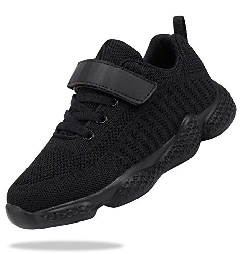 Shoful Boys Trainers Kids School Shoes Tennis Shoes for Girls Lightweight Running Sneakers Breathable Athletic Shoes All Black 13 UK Child