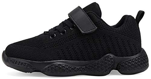 Shoful Boys Trainers Kids School Shoes Tennis Shoes for Girls Lightweight Running Sneakers Breathable Athletic Shoes All Black 13 UK Child