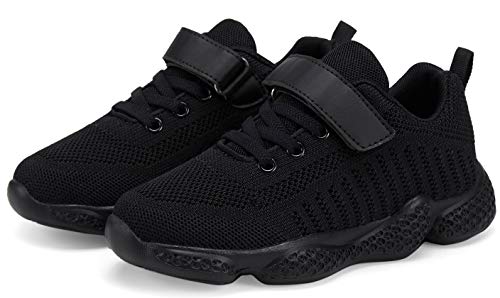Shoful Boys Trainers Kids School Shoes Tennis Shoes for Girls Lightweight Running Sneakers Breathable Athletic Shoes All Black 13 UK Child
