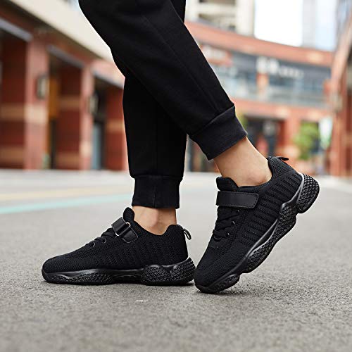 Shoful Boys Trainers Kids School Shoes Tennis Shoes for Girls Lightweight Running Sneakers Breathable Athletic Shoes All Black 13 UK Child