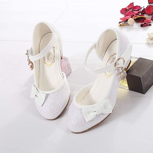 Dream QuanZhou Girls Party Shoes Kids Dress up Glitter Princess Sandals Comfort Childrens Low Block Heels Cosplay Crystal Diamante Wedding Evening Dance Shoes for Little Girls Size 1.5 White