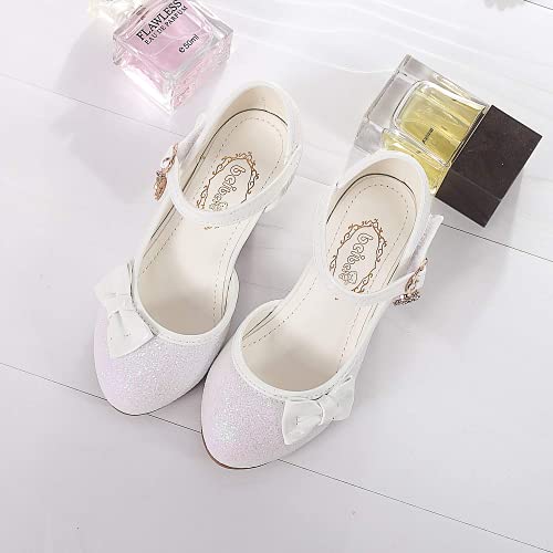 Dream QuanZhou Girls Party Shoes Kids Dress up Glitter Princess Sandals Comfort Childrens Low Block Heels Cosplay Crystal Diamante Wedding Evening Dance Shoes for Little Girls Size 1.5 White