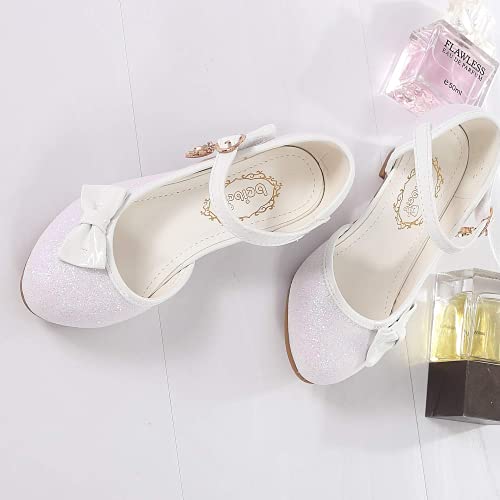 Dream QuanZhou Girls Party Shoes Kids Dress up Glitter Princess Sandals Comfort Childrens Low Block Heels Cosplay Crystal Diamante Wedding Evening Dance Shoes for Little Girls Size 1.5 White