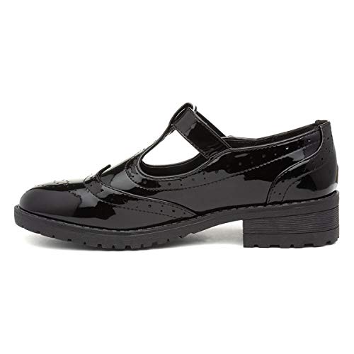 Lilley Girls Black Patent Brogue T-Bar School Shoe - Size 5 UK - Black