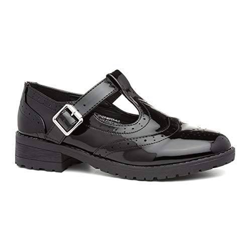 Lilley Girls Black Patent Brogue T-Bar School Shoe - Size 5 UK - Black