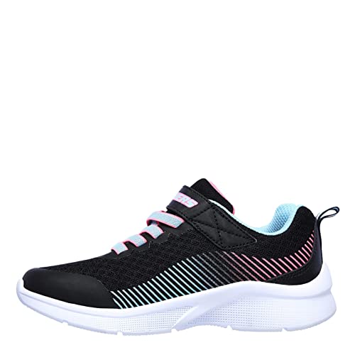 Skechers Girl's Microspec Sneaker, Black Mesh/Aqua & Neon Pink Trim, 3 UK Child