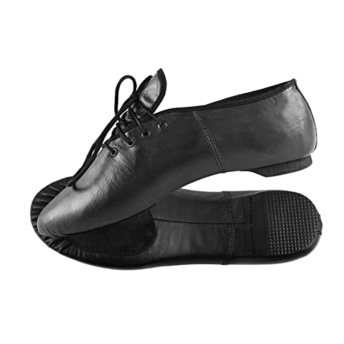 Lace Jazz Dance Shoes Black Leather Split Sole Unisex Irish Pump Hard Jig - Stage Dance Shoes Rubber Heel for Children & Toddler (UK_Footwear_Size_System, Big_Kid, Women, Numeric, Medium, Numeric_7)