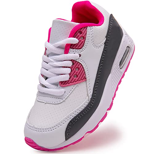 Daclay Kids Shoes Boys Girls Sports Soft Soled Running Elastic Cushion Cool Sneakers White Pink 14 UK Child