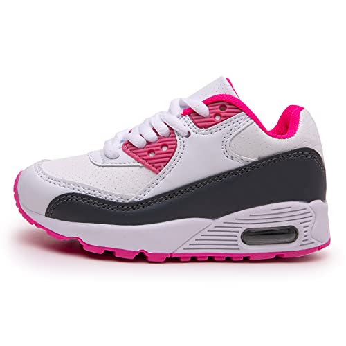 Daclay Kids Shoes Boys Girls Sports Soft Soled Running Elastic Cushion Cool Sneakers White Pink 14 UK Child