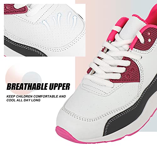 Daclay Kids Shoes Boys Girls Sports Soft Soled Running Elastic Cushion Cool Sneakers White Pink 14 UK Child