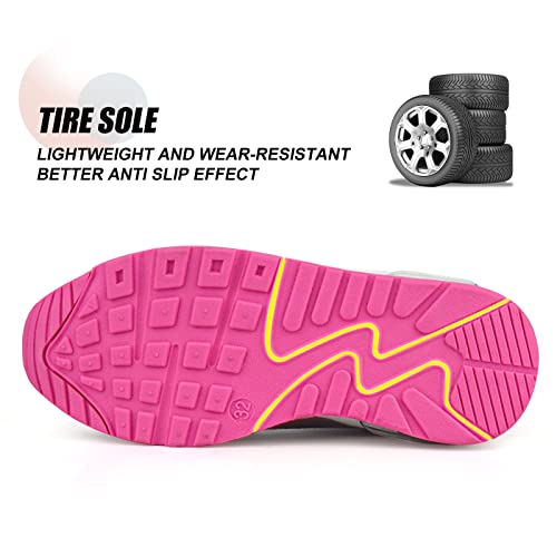 Daclay Kids Shoes Boys Girls Sports Soft Soled Running Elastic Cushion Cool Sneakers White Pink 14 UK Child